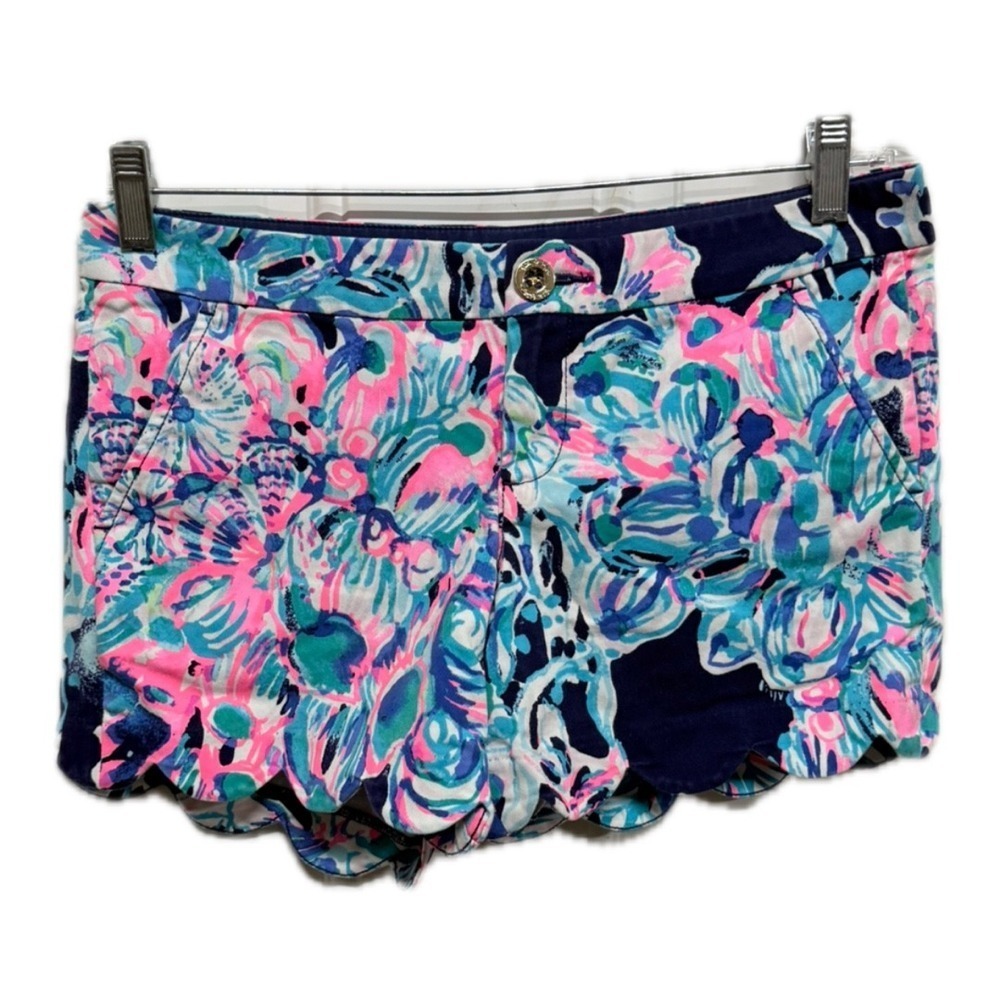LILLY PULITZER The Buttercup Stretch Summer SHORTS sz 2 Navy Hot Pink Tropical